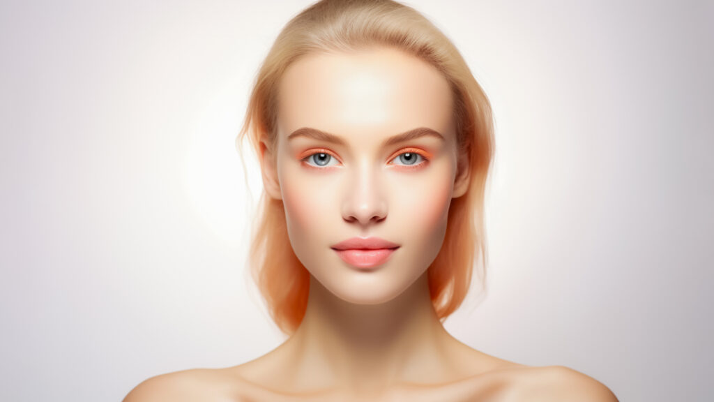 Portrait Beauty Girl Touching her Face with perfect skin. Skincare or cosmetic model. AI Generated